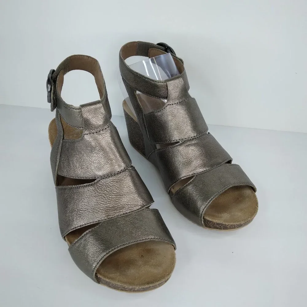 Dansko Women's Metallic Pewter Wedge Sandals